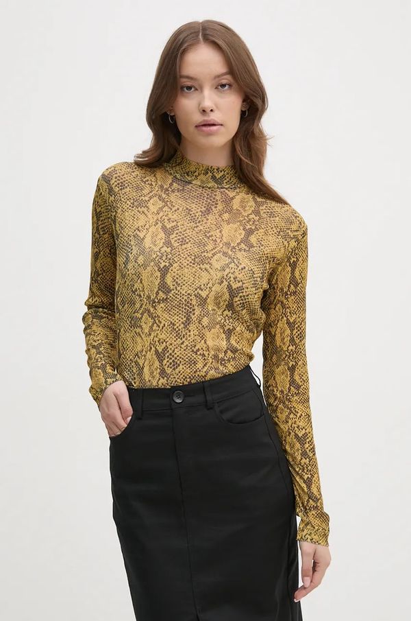 Sisley Majica dugih rukava Sisley za žene, boja: žuta, s poludolčevitom, 34GGL200R