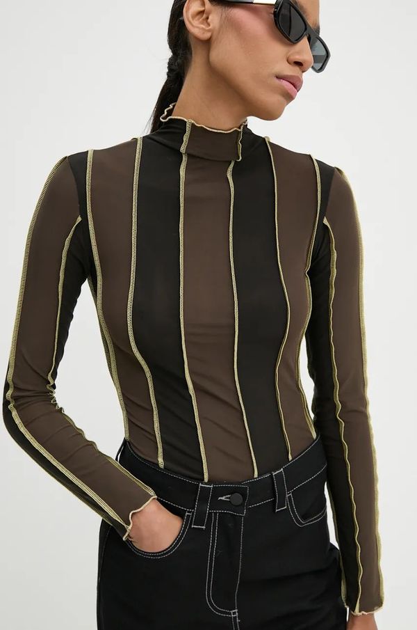 Sunnei Majica dugih rukava Sunnei za žene, boja: smeđa, s poludolčevitom, RTWWTOP003