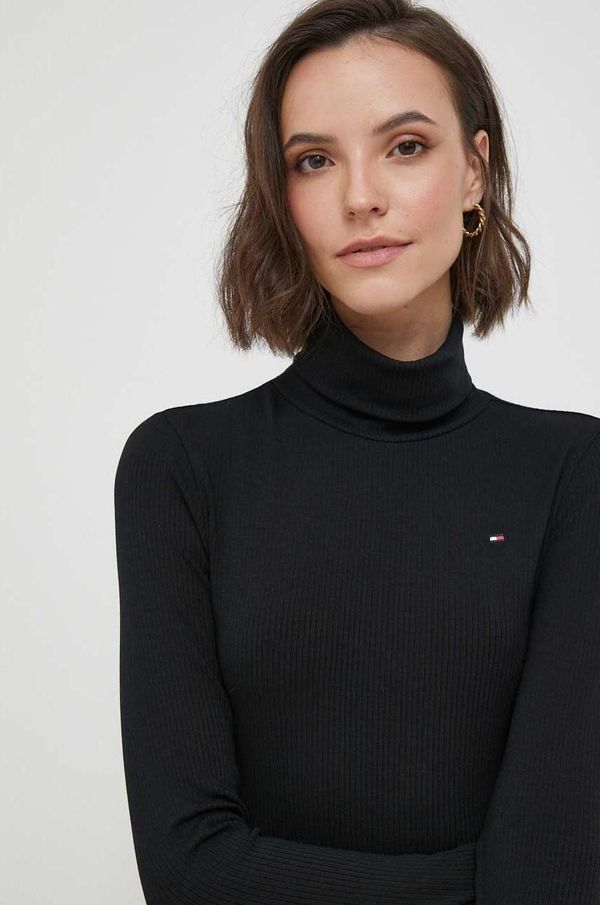 Tommy Hilfiger Majica dugih rukava Tommy Hilfiger za žene, boja: crna, s dolčevitom, WW0WW39826