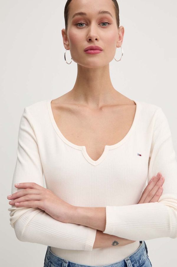 Tommy Jeans Majica dugih rukava Tommy Jeans za žene, boja: bež, DW0DW18425