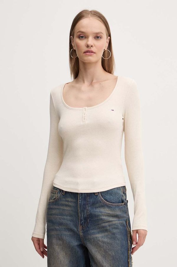 Tommy Jeans Majica dugih rukava Tommy Jeans za žene, boja: bež, DW0DW18805