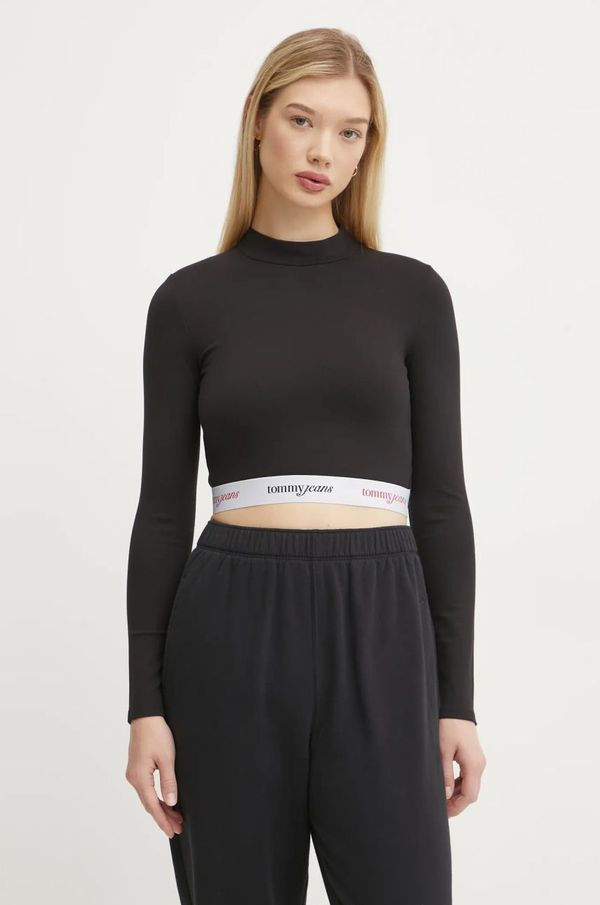 Tommy Jeans Majica dugih rukava Tommy Jeans za žene, boja: crna, s poludolčevitom, DW0DW19510