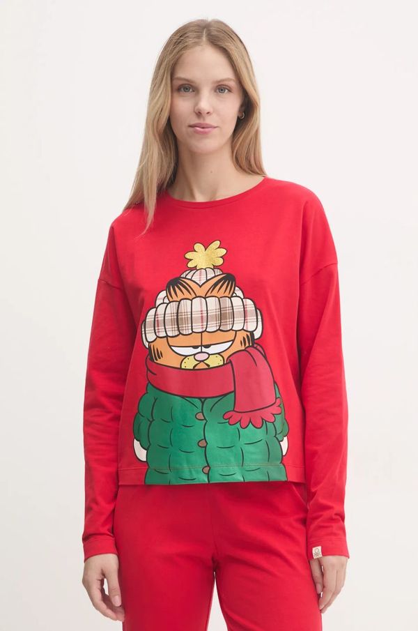 United Colors of Benetton Majica dugih rukava za spavanje United Colors of Benetton x GARFIELD boja: crvena, 3DKE3M06L