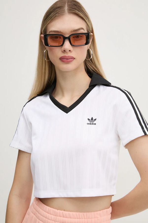 adidas Originals Majica kratkih rukava adidas Originals V-NECK POLO za žene, boja: bijela, JD2608