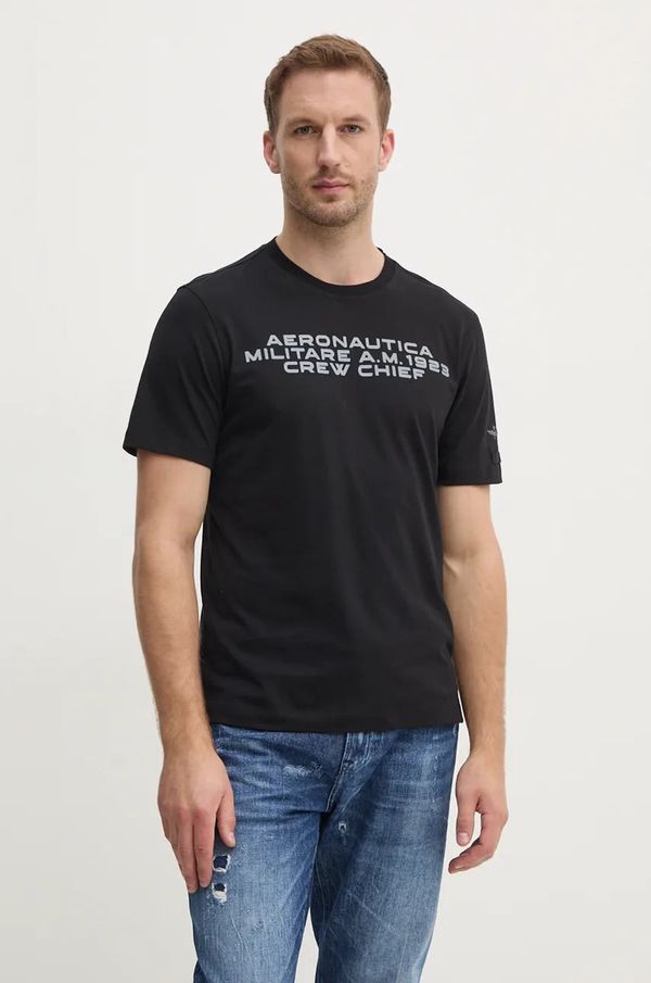 Aeronautica Militare Majica kratkih rukava Aeronautica Militare za muškarce, boja: crna, s tiskom, TS2330J611