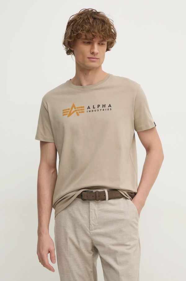 Alpha Industries Majica kratkih rukava Alpha Industries za muškarce, boja: bež, s tiskom, 118502PP