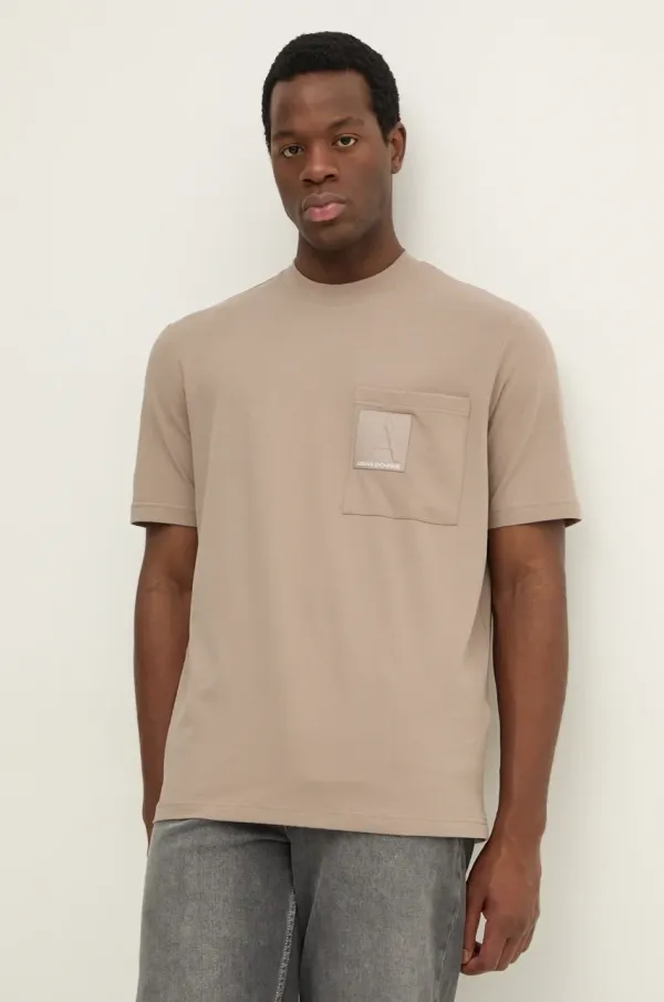 Armani Exchange Majica kratkih rukava Armani Exchange za muškarce, boja: bež, bez uzorka, 6DZMJC ZJXHZ