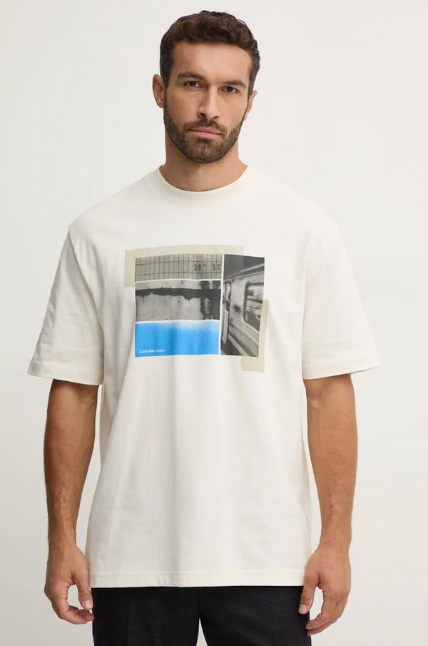 Calvin Klein Jeans Majica kratkih rukava Calvin Klein Jeans za muškarce, boja: bež, s tiskom, J30J326861