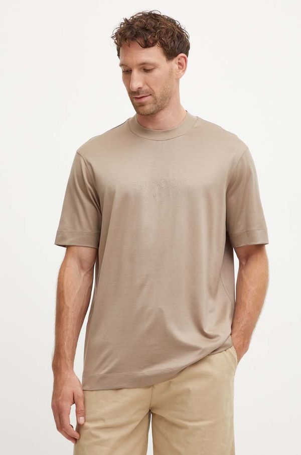 Emporio Armani Majica kratkih rukava Emporio Armani za muškarce, boja: bež, s tiskom, 6D1TD9 1JOSZ