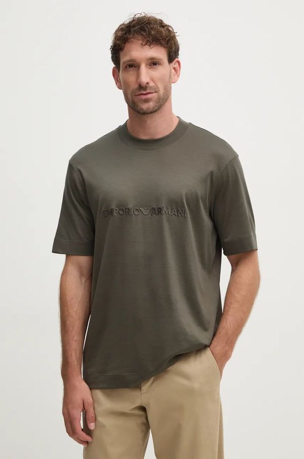 Emporio Armani Majica kratkih rukava Emporio Armani za muškarce, boja: zelena, s aplikacijom, 6D1TR9 1JOSZ