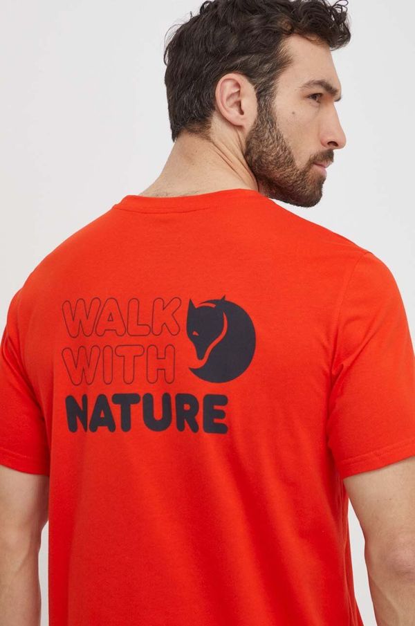 Fjallraven Majica kratkih rukava Fjallraven Walk With Nature za muškarce, boja: narančasta, s tiskom, F12600216