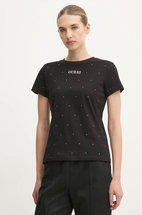 Guess Majica kratkih rukava Guess RHINESTONES za žene, boja: crna, V5RI18 I3Z14