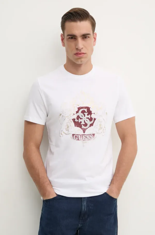 Guess Majica kratkih rukava Guess za muškarce, boja: bijela, s tiskom, M4BI49.KCHA1