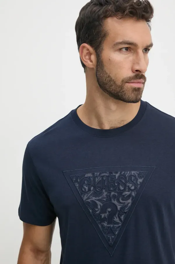 Guess Majica kratkih rukava Guess za muškarce, boja: tamno plava, s aplikacijom, M4BI52.KCHA1