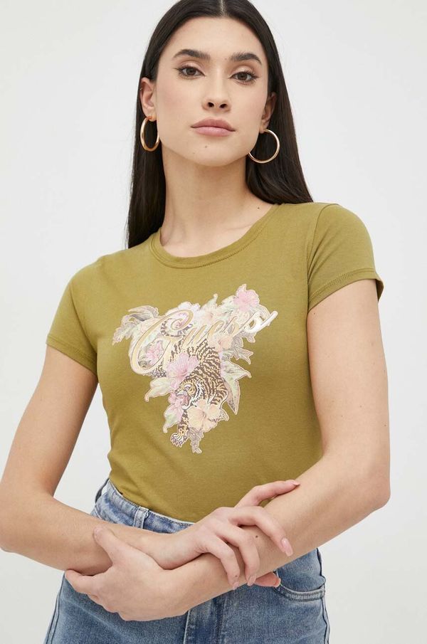 Guess Majica kratkih rukava Guess za žene, boja: zelena