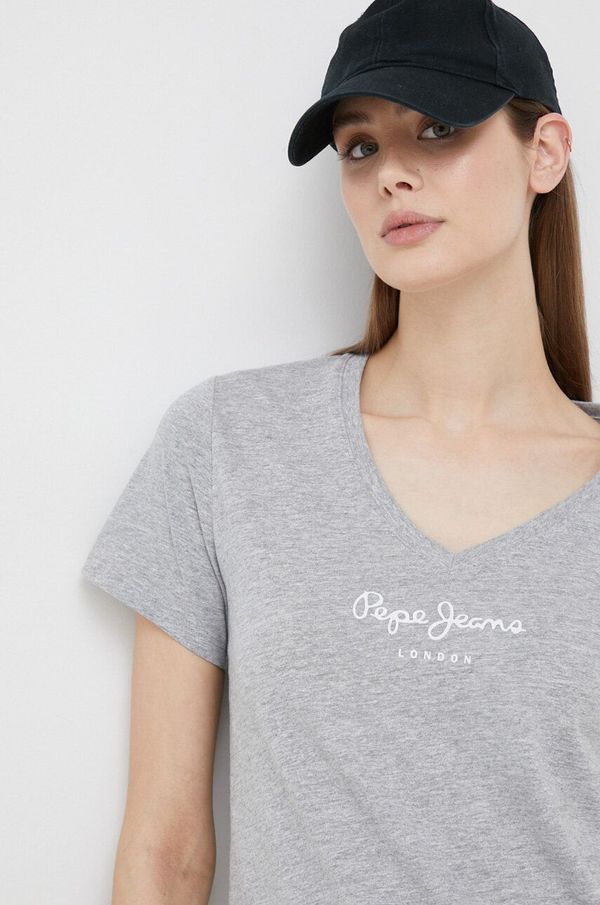 Pepe Jeans Majica kratkih rukava Pepe Jeans Wendy V Neck za žene, boja: siva