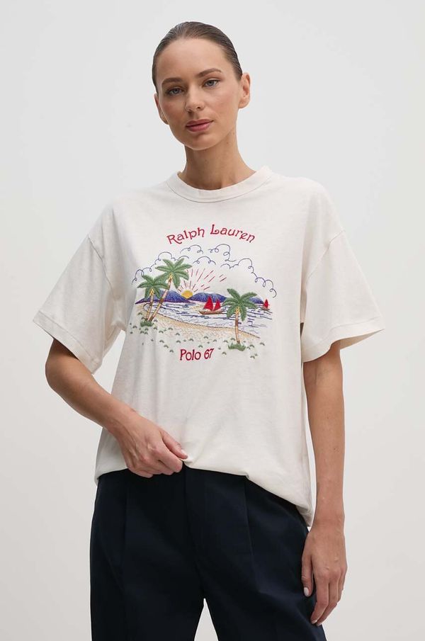 Polo Ralph Lauren Majica kratkih rukava s dodatkom lana Polo Ralph Lauren boja: bež, 211935617