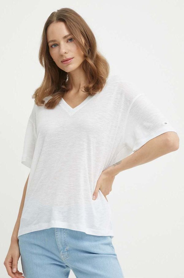 Tommy Hilfiger Majica kratkih rukava s dodatkom lana Tommy Hilfiger boja: bijela, WW0WW41198