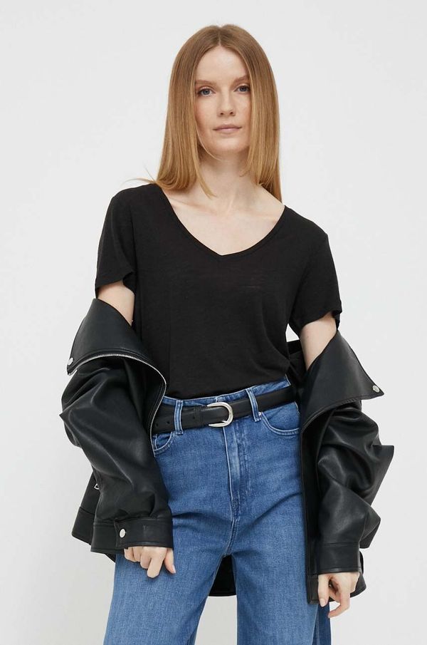 Tommy Hilfiger Majica kratkih rukava s dodatkom lana Tommy Hilfiger boja: crna