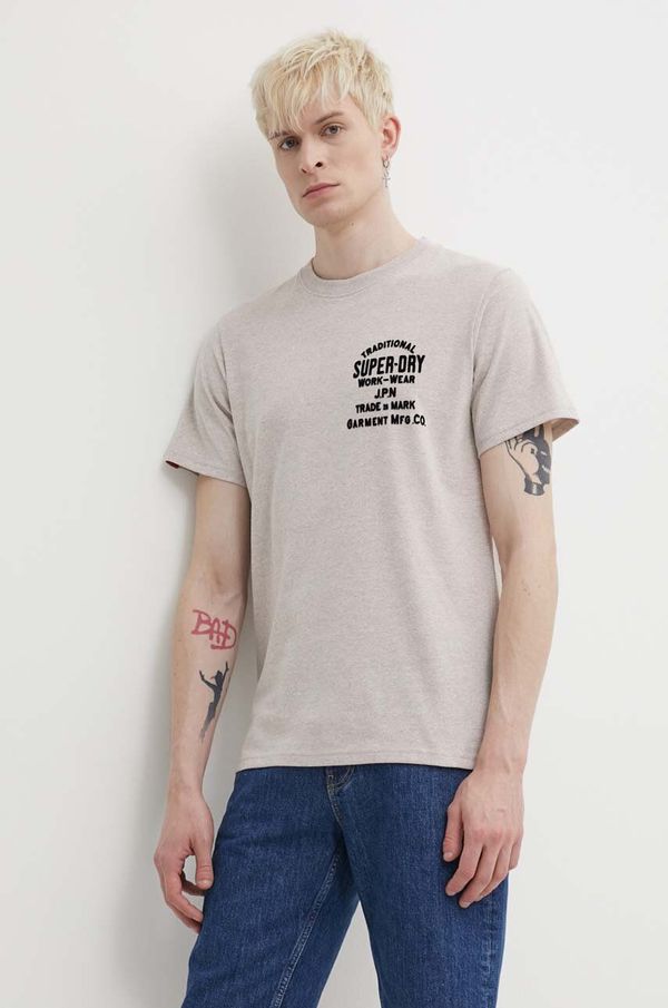 Superdry Majica kratkih rukava Superdry za muškarce, boja: bež, melanž