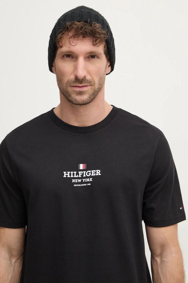 Tommy Hilfiger Majica kratkih rukava Tommy Hilfiger za muškarce, boja: crna, s tiskom, MW0MW38980