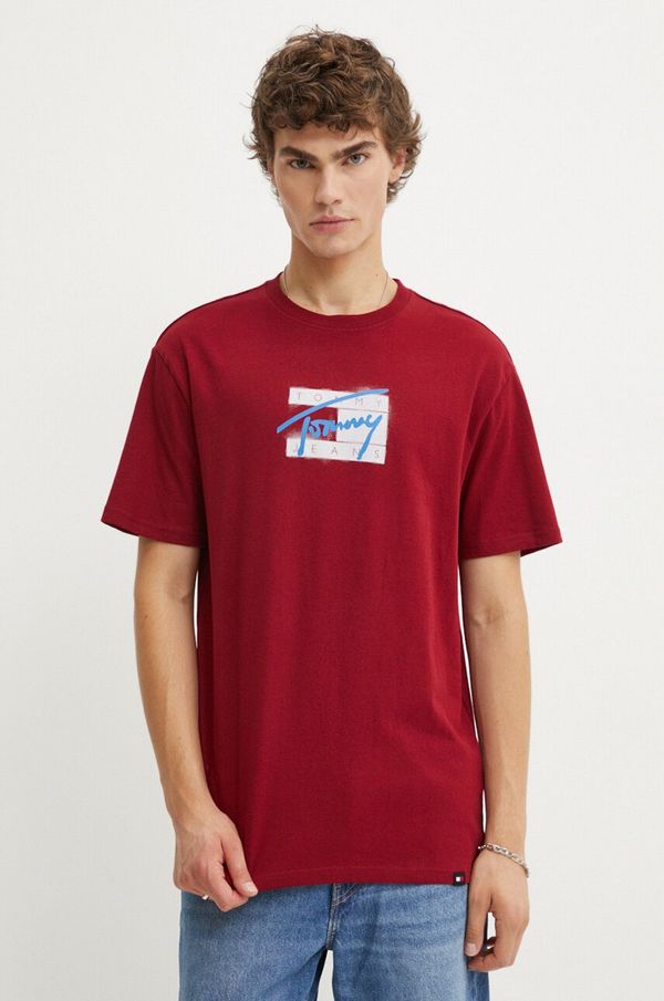 Tommy Jeans Majica kratkih rukava Tommy Jeans za muškarce, boja: bordo, s tiskom, DM0DM18528