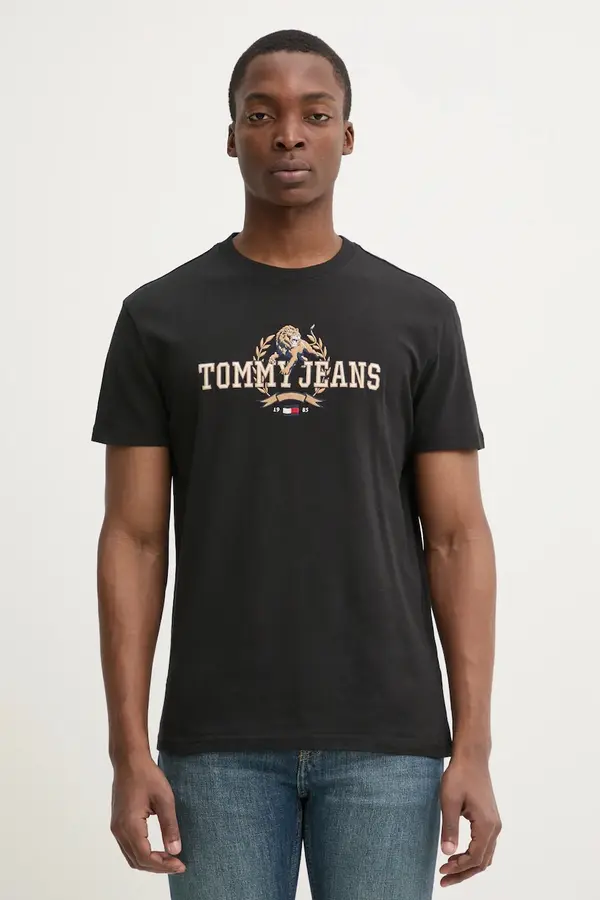 Tommy Hilfiger Majica kratkih rukava Tommy Jeans za muškarce, boja: crna, s aplikacijom, DM0DM20818