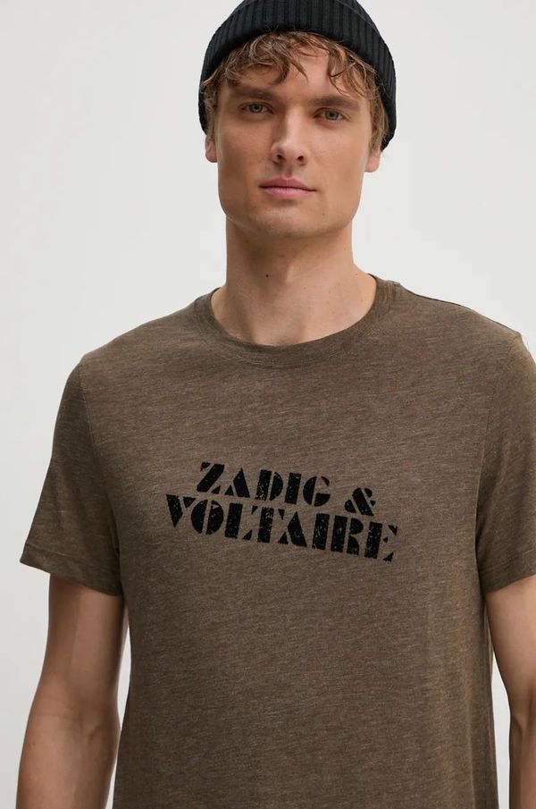 Zadig&Voltaire Majica kratkih rukava ZADIG&VOLTAIRE za muškarce, boja: smeđa, s tiskom, JMTS00662