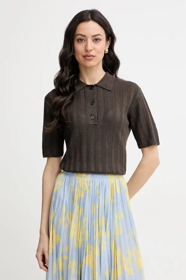 MM by Max Mara MM by Max Mara pletena polo majica ženska lanena RIVETTO