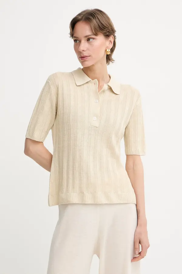 MM by Max Mara MM by Max Mara pletena polo majica ženska lanena RIVETTO