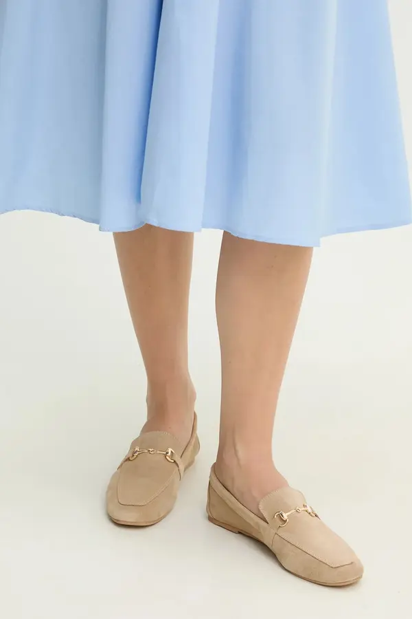 Answear Lab Mokasinke od brušene kože Answear Lab za žene, boja: bež, ravni potplat