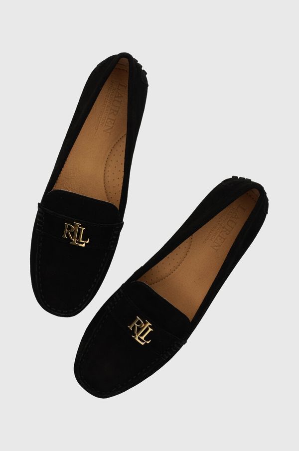 Lauren Ralph Lauren Mokasinke od brušene kože Lauren Ralph Barnsbury za žene, boja: crna, ravni potplat, 802821629018