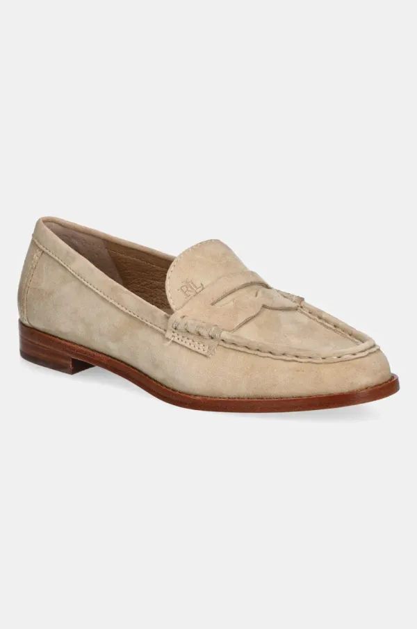 Lauren Ralph Lauren Mokasinke od brušene kože Lauren Ralph Lauren Wynnie za žene, boja: bež, ravni potplat, 802970584001