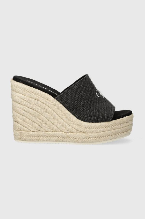 Calvin Klein Jeans Natikače Calvin Klein Jeans SLIDE WEDGE ROPE SANDAL ML BTW za žene, boja: crna, klin peta