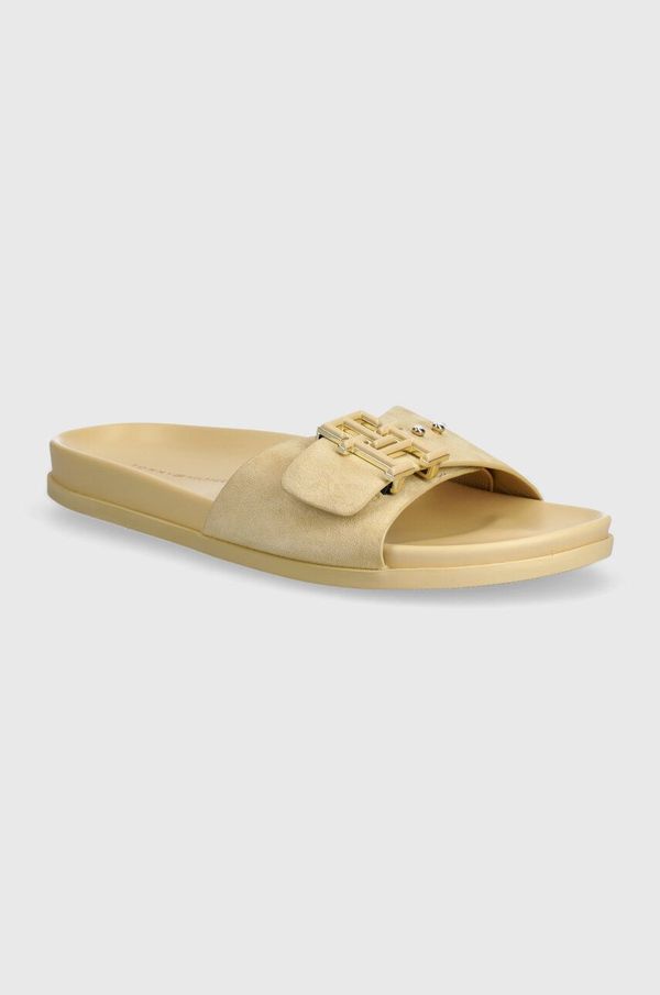 Tommy Hilfiger Natikače od brušene kože Tommy Hilfiger TH HARDWARE SUEDE FLAT SANDAL za žene, boja: bež, FW0FW07935