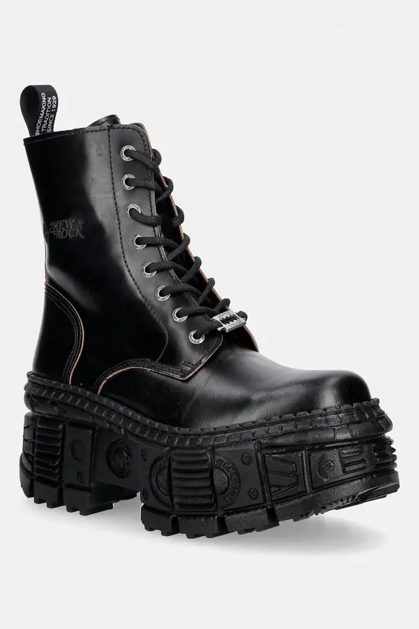 New Rock New Rock čizme s platformom za žene od kože ANTIK NEGRO REVES CUERO