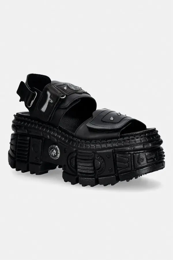New Rock New Rock sandale za žene od kože ANTIK NEGRO, ITALI NEGRO, TANK CASCO LATE