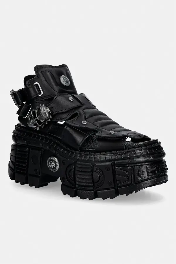 New Rock New Rock sandale za žene od kože ITALI NEGRO, TANK CASCO NEGRO PIN LATERA