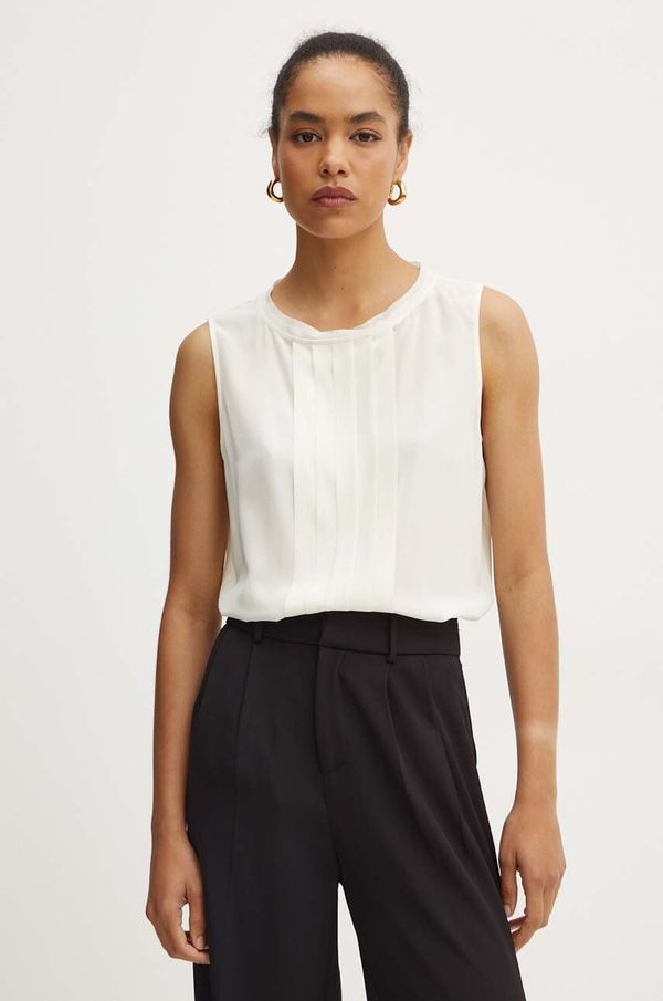 Boss Pamučna bluza BOSS boja: bež, bez uzorka, 50521253