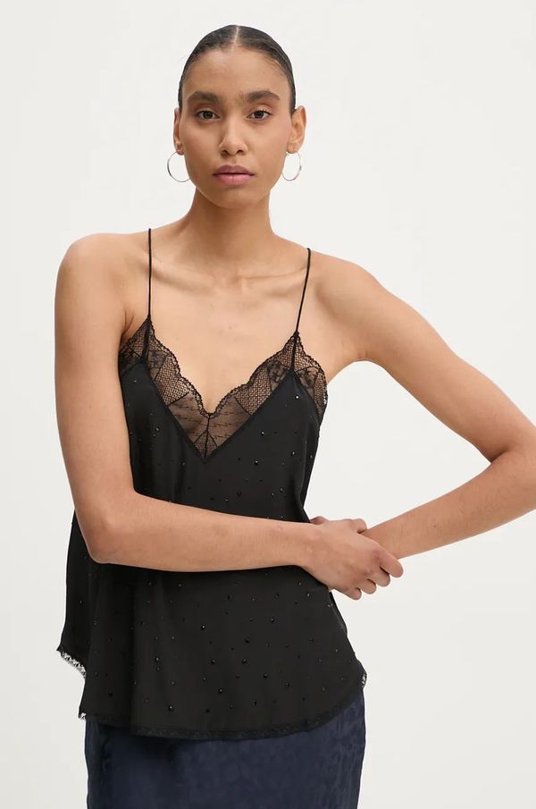 Zadig&Voltaire Pamučna bluza ZADIG&VOLTAIRE boja: crna, s aplikacijom, WWCR00247