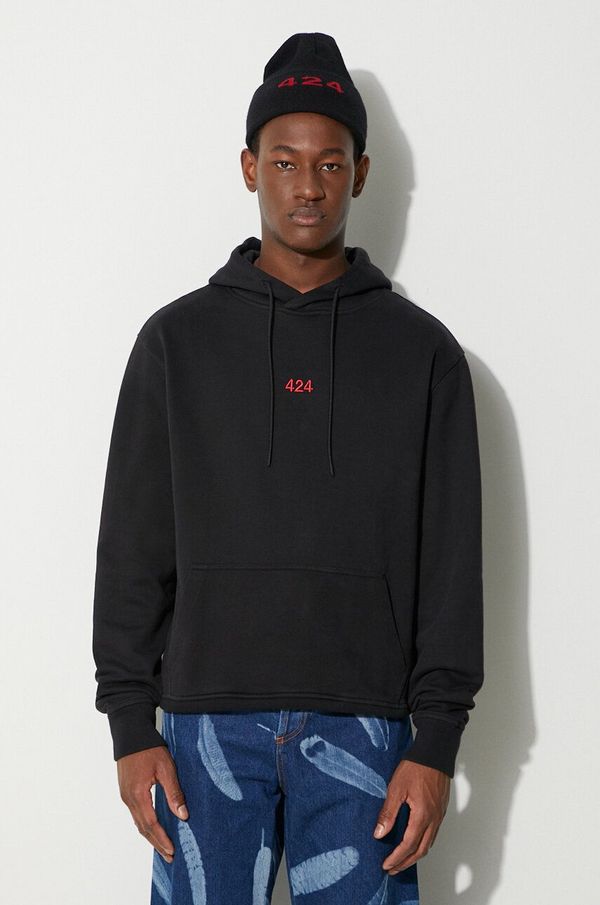 424 Pamučna dukserica 424 za muškarce, boja: crna, s kapuljačom, bez uzorka, 35424M311RX.236536