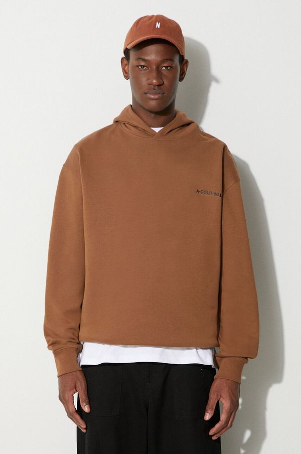 A-COLD-WALL* Pamučna dukserica A-COLD-WALL* Essentials Small Logo za muškarce, boja: smeđa, s kapuljačom, bez uzorka, ACWMW145