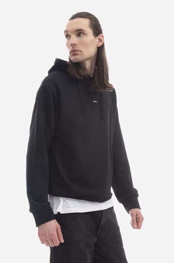 A.P.C. Pamučna dukserica A.P.C. Hoodie Larry za muškarce, boja: crna, s kapuljačom, glatka, COEIP-H27622 BLACK