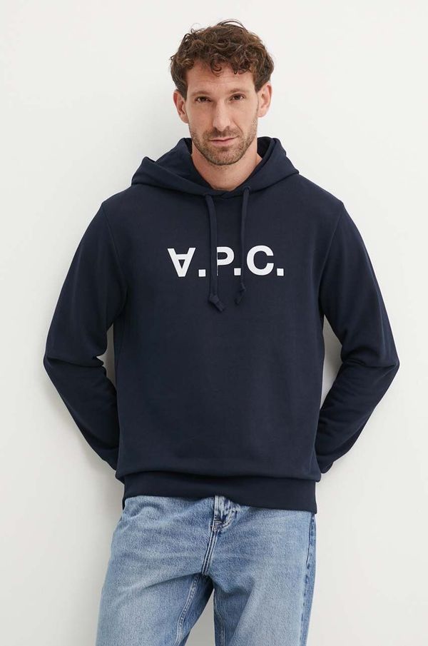 A.P.C. Pamučna dukserica A.P.C. hoodie standard grand vpc GOTS boja: tamno plava, s kapuljačom, s aplikacijom, COHBN.M27908