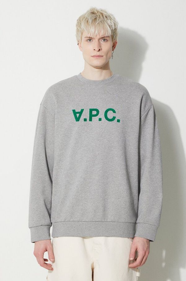 A.P.C. Pamučna dukserica A.P.C. Sweat Eliot za muškarce, boja: siva, s tiskom, COFDX.H27836.PLB