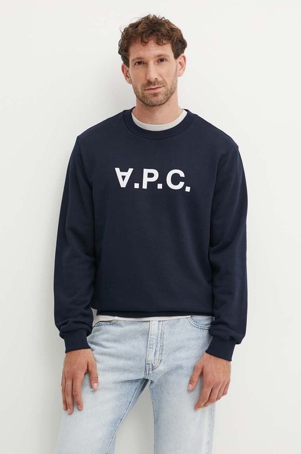 A.P.C. Pamučna dukserica A.P.C. sweat standard grand vpc GOTS boja: tamno plava, s aplikacijom, COHBN.M27907