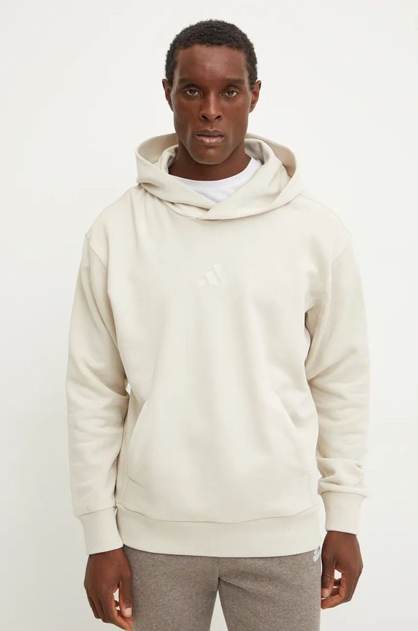 adidas Pamučna dukserica adidas All SZN za muškarce, boja: bež, s kapuljačom, bez uzorka, IY4157