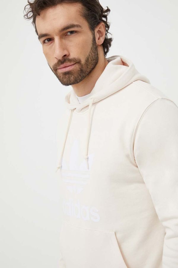adidas Originals Pamučna dukserica adidas Originals Adicolor Classics Trefoil za muškarce, boja: bež, s kapuljačom, s tiskom, IM9408