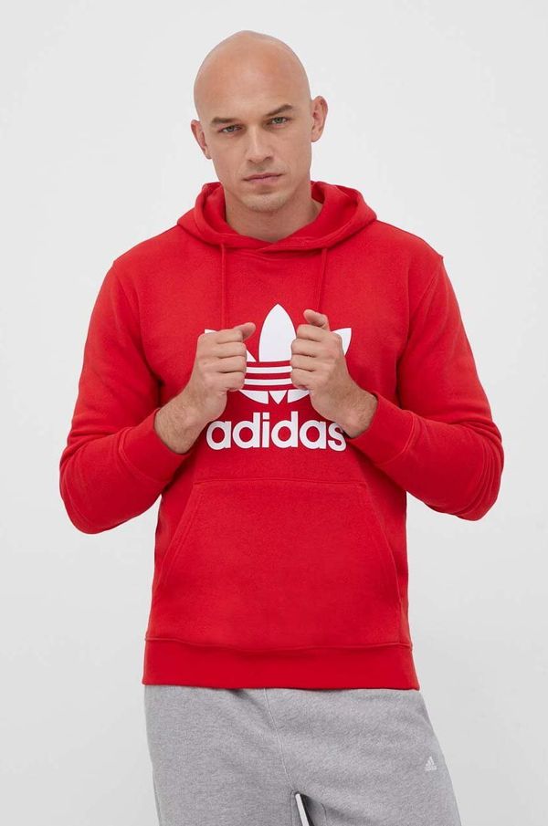 adidas Originals Pamučna dukserica adidas Originals Classics Trefoil Hoodie za muškarce, boja: crvena, s kapuljačom, tiskom