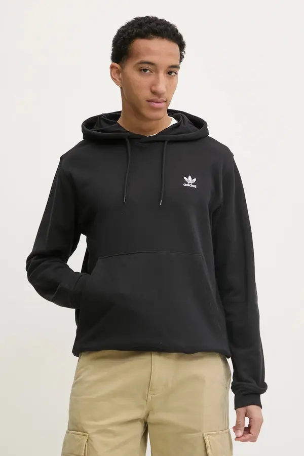Adidas Pamučna dukserica adidas Originals Essential za muškarce, boja: crna, s kapuljačom, bez uzorka, JD2404